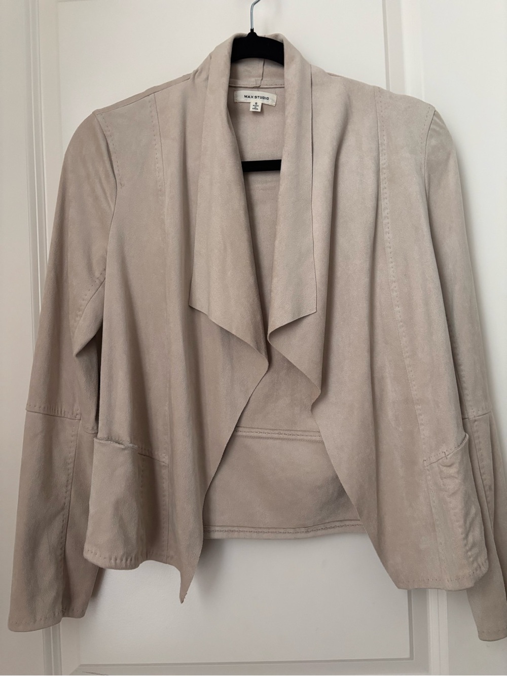 Max Studio Women's Draped Suede Open Front Jacket - Light Taupe